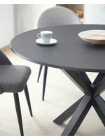 NEVER Tischplatte mit 120 cm Durchmesser schwarze Platte und schwarzer Metallboden