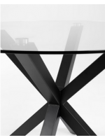 CHEZ diam 82 cm cross legs in black metal and tempered glass top design round table