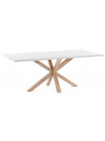 AVOCADRO Mesa fija de 160 o 180 o 200 cm patas de acero color madera y tapa de melamina blanca