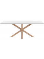 AVOCADRO Table fixe pieds acier couleur bois 160 ou 180 ou 200 cm et plateau mélaminé blanc