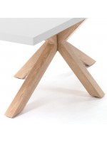 AVOCADRO Mesa fija de 160 o 180 o 200 cm patas de acero color madera y tapa de melamina blanca