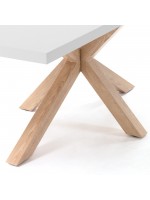 AVOCADRO Table fixe pieds acier couleur bois 160 ou 180 ou 200 cm et plateau mélaminé blanc