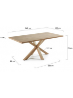 IL CAIRO 160 or 180 or 200 cm wood-colored steel legs and natural melamine top fixed table