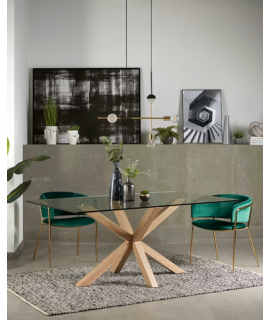 RIALTO 160 o 180 o 200 cm gambe color legno e piano in vetro temperato tavolo fisso di design