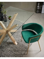 RIALTO Table fixe design 160 ou 180 ou 200 cm pieds en bois coloré et plateau en verre trempé