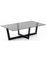 POLT Couchtisch 120x70 aus schwarzem Metall und Platte aus gehärtetem Rauchglas