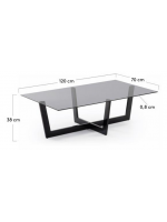 POLT Couchtisch 120x70 aus schwarzem Metall und Platte aus gehärtetem Rauchglas