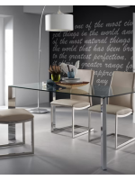 UGLER 140 and 160 cm fixed table in tempered glass and legs in chromed steel