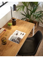 TIMMY Escritorio de 120 cm con estructura de metal blanco y tapa de madera natural para estudio o dormitorio infantil