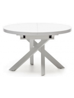 CHICAGO Mesa extensible Ø 120 - 160 cm con tapa de cristal y patas de metal pintado muebles de diseño