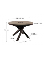 BOSTON Mesa extensible Ø 120 - 160 cm con tapa de cristal cerámico y patas de metal pintado marrón muebles de diseño