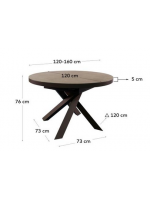 BOSTON Table extensible Ø 120 - 160 cm avec plateau en verre céramique marron et pieds en métal peint marron mobilier design