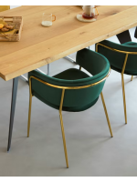 BAZIR in velluto verdone sedia con braccioli gambe in metallo dorato design casa poltroncina