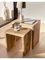 DOUBLE Juego de 2 mesas de inicio de diseño de acacia de madera sólida extraíble