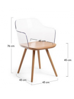 BATAR in legno naturale e policarbonato trasparente sedia con braccioli casa living arredamento design