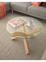 DOMINIK table basse diam 65 en bois de chêne blanchi et plateau en verre trempé