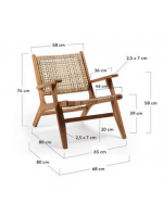 CELTO armchair in solid acacia wood and internal or external woven wicker