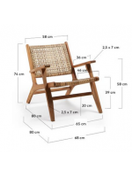 CELTO fauteuil en bois d'acacia massif et osier tressé interne ou externe