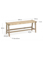 CAPRAIA banc 120 cm en bois de teck massif et rotin tressé pour usage intérieur ou extérieur