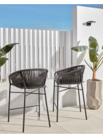 SEATTLE seduta h 65 cm scelta colore sgabello in corda e in metallo per interno ed esterno giardino terrazzi