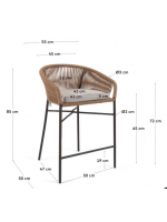 SEATTLE seduta h 65 cm scelta colore sgabello in corda e in metallo per interno ed esterno giardino terrazzi
