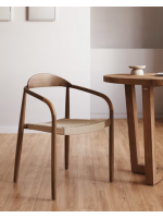 ALEGA chair in solid eucalyptus wood with walnut finish and beige cordas seat