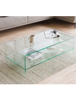 BURANO Mesa de centro 110x55 cm en cristal templado transparente con doble balda