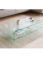 BURANO table basse 110x55 cm en verre trempé transparent avec double étagère