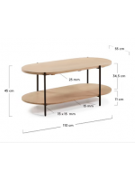 MORGAN 110x55 anthracite metal and wooden coffee table shelves