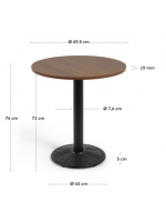 COSTNER plateau de table diamètre 70 cm en mélaminé finition noyer et base en métal verni noir