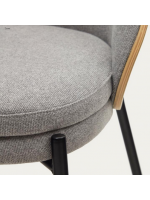 PANTEON ash veneer chair with natural finish in light gray fabric and metal frame