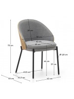 PANTEON sedia impiallacciato frassino finitura naturale in tessuto grigio chiaro e struttura in metallo nero