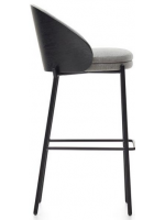 DEAM assise tabouret h 77 cm en placage de frêne finition foncée en tissu gris et structure en métal noir