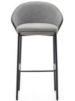 DEAM assise tabouret h 77 cm en placage de frêne finition foncée en tissu gris et structure en métal noir