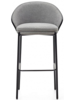 DEAM Sitzhocker H 77 cm aus dunklem Eschenfurnier in grauem Stoff und schwarzem Metallrahmen
