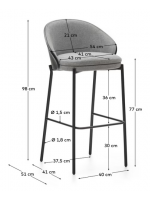 DEAM Sitzhocker H 77 cm aus dunklem Eschenfurnier in grauem Stoff und schwarzem Metallrahmen