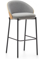 PANTEON stool seat h 77 cm veneered ash natural finish in light gray fabric and black metal structure