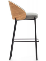 PANTEON stool seat h 77 cm veneered ash natural finish in light gray fabric and black metal structure