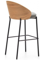 PANTEON stool seat h 77 cm veneered ash natural finish in light gray fabric and black metal structure