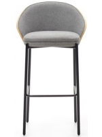 PANTEON stool seat h 77 cm veneered ash natural finish in light gray fabric and black metal structure