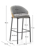 PANTEON sgabello seduta h 77 cm impiallacciato frassino finitura naturale in tessuto grigio chiaro e struttura in metallo nero