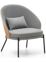 PANTEON ash veneer armchair with natural finish in light gray fabric and metal frame