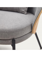 PANTEON ash veneer armchair with natural finish in light gray fabric and metal frame