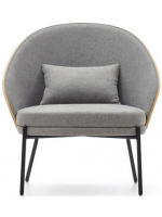 PANTEON ash veneer armchair with natural finish in light gray fabric and metal frame