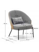 PANTEON Sessel aus Eschenfurnier mit natürlichem Finish in hellgrauem Stoff und Metallrahmen