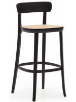 BENFIT stool 76 cm high in black beech wood and rattan