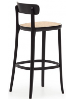 BENFIT stool 76 cm high in black beech wood and rattan