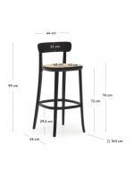 BENFIT stool 76 cm high in black beech wood and rattan