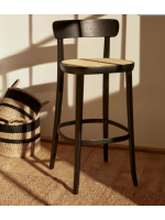 BENFIT stool 76 cm high in black beech wood and rattan