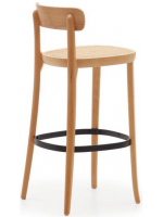 MARNIA Tabouret de 76 cm de haut en bois de hêtre naturel et rotin